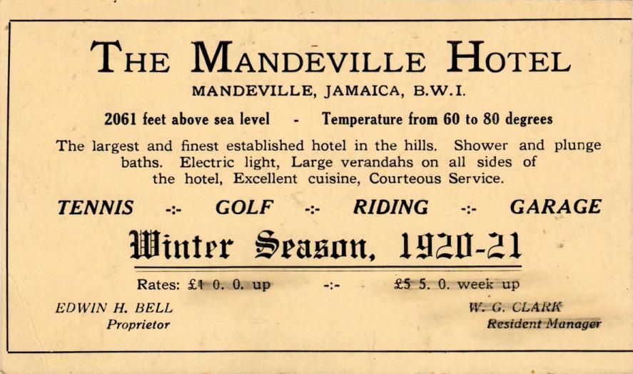 Mandeville Hotel Rate Card 1920 2