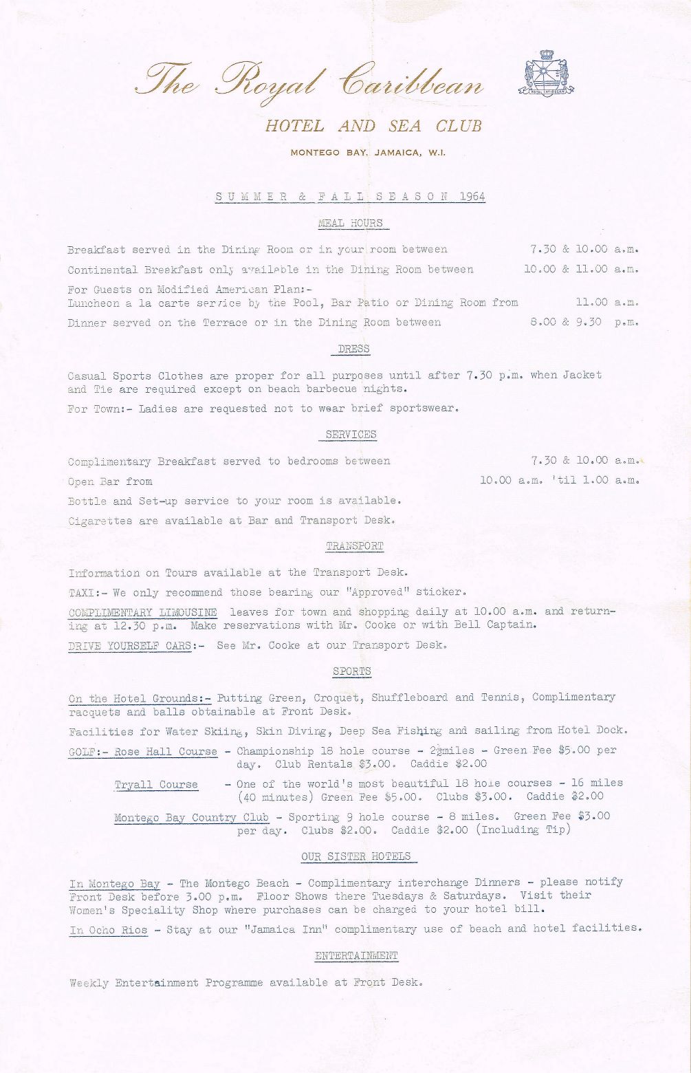 Royal Carib guest info summer 1964 1