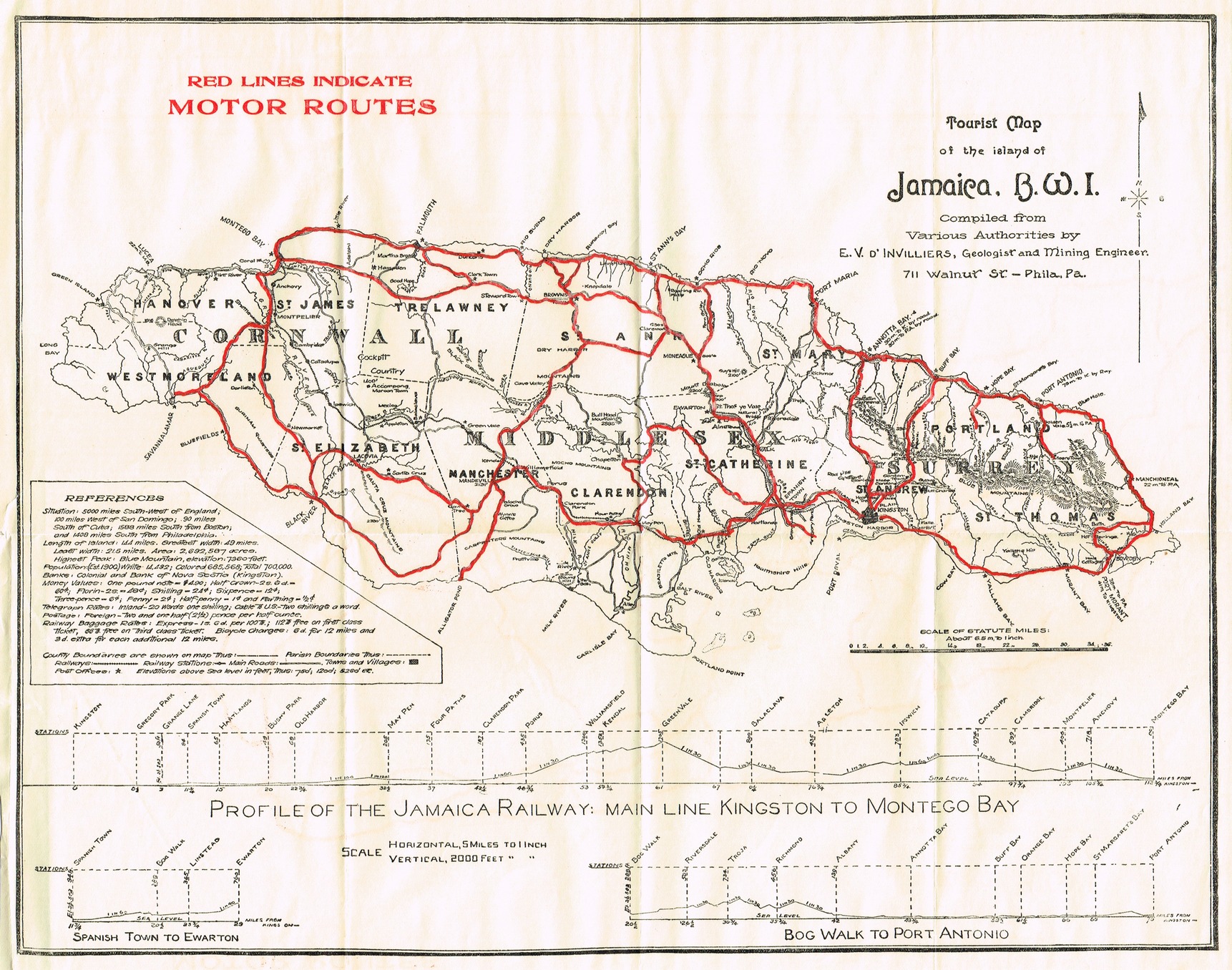 Jamaica Tourist Motor Guide 1908 map